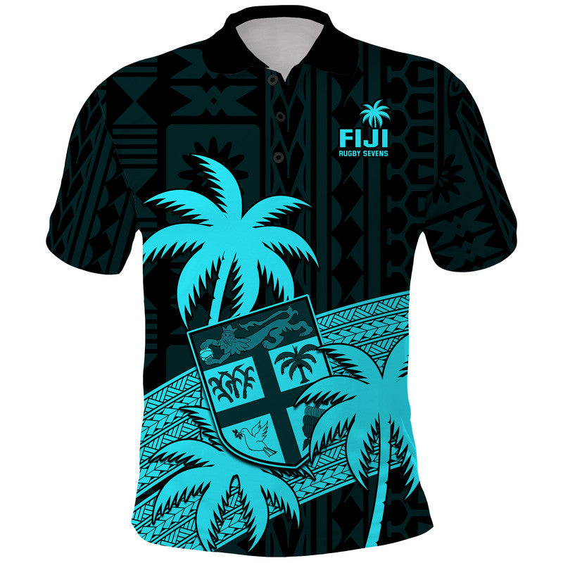 Fiji Rugby Sevens Polo Shirt Tapa Palm Tree and Fijian Coat of Arms
