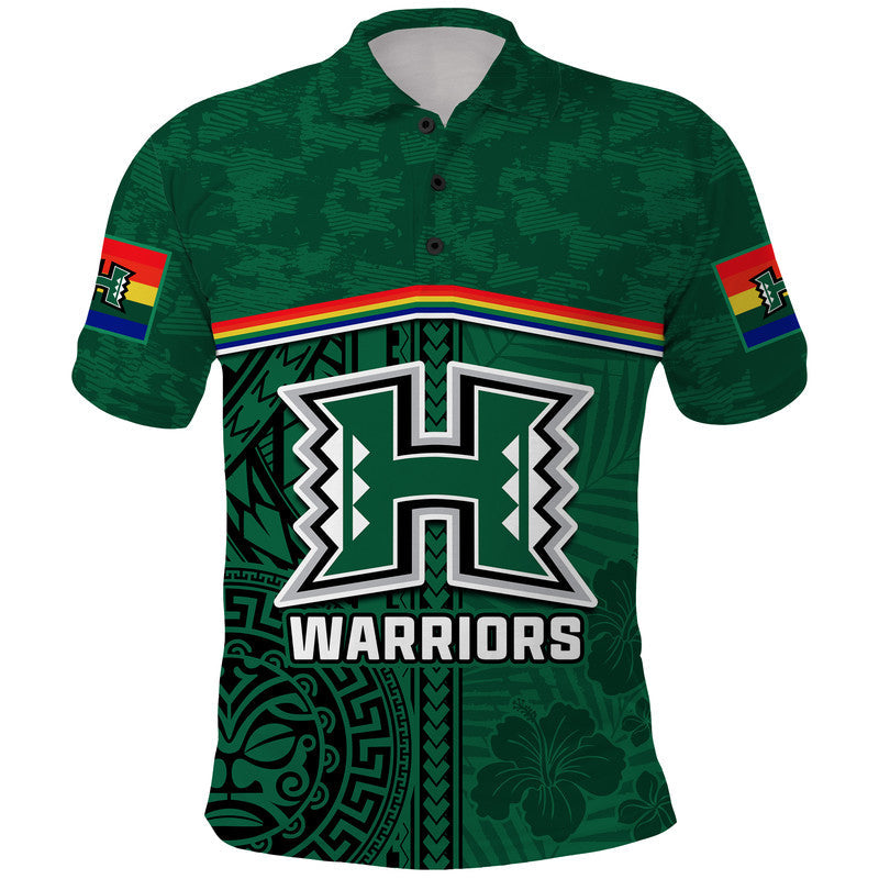 Hawaii Warriors Football Polo Shirt Polynesian Palm and Hibiscus