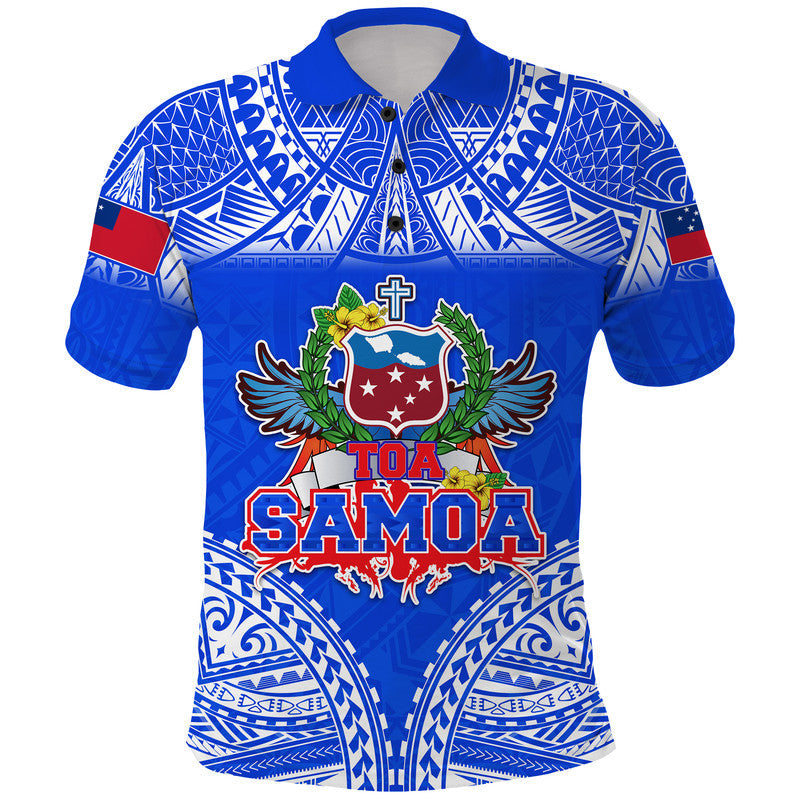 Toa Samoa Polynesian Rugby Polo Shirt Samoan Flag Blue Color