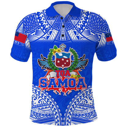 Toa Samoa Polynesian Rugby Polo Shirt Samoan Flag Blue Color