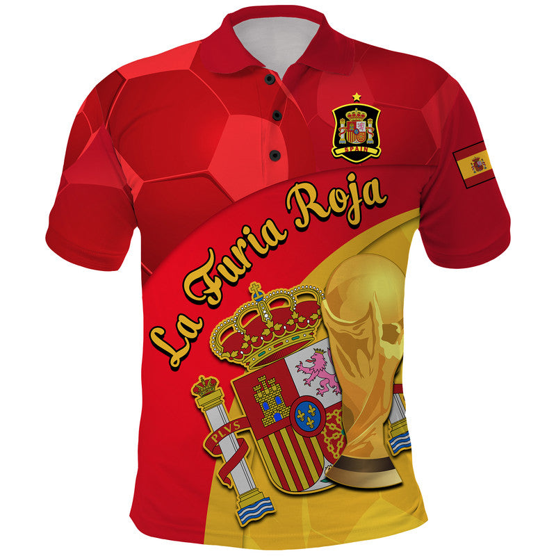 Spain Football Champions Polo Shirt Spain Coat Of Arms And Trophy