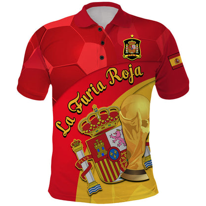 Spain Football Champions Polo Shirt Spain Coat Of Arms And Trophy