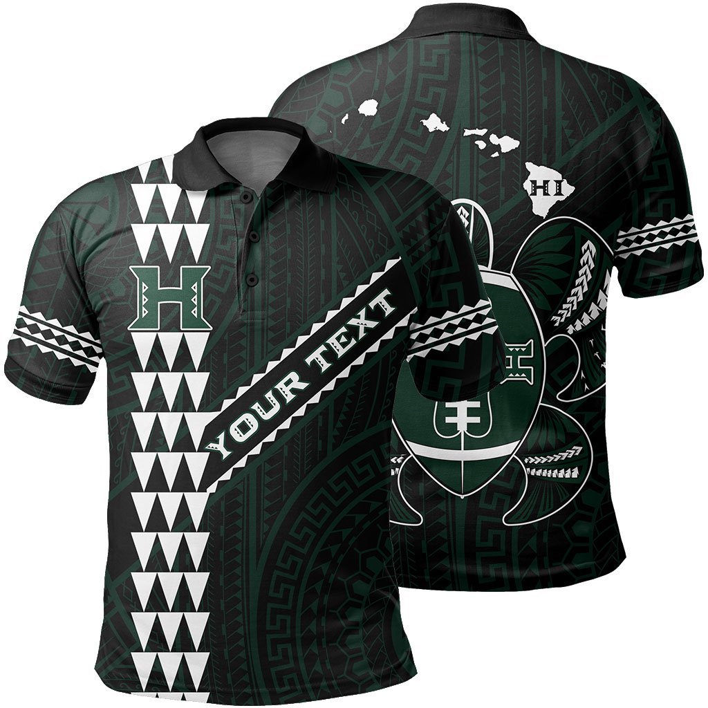 Personalized Hawaii Kakau Warrior Polynesian Football Polo Shirt - Black