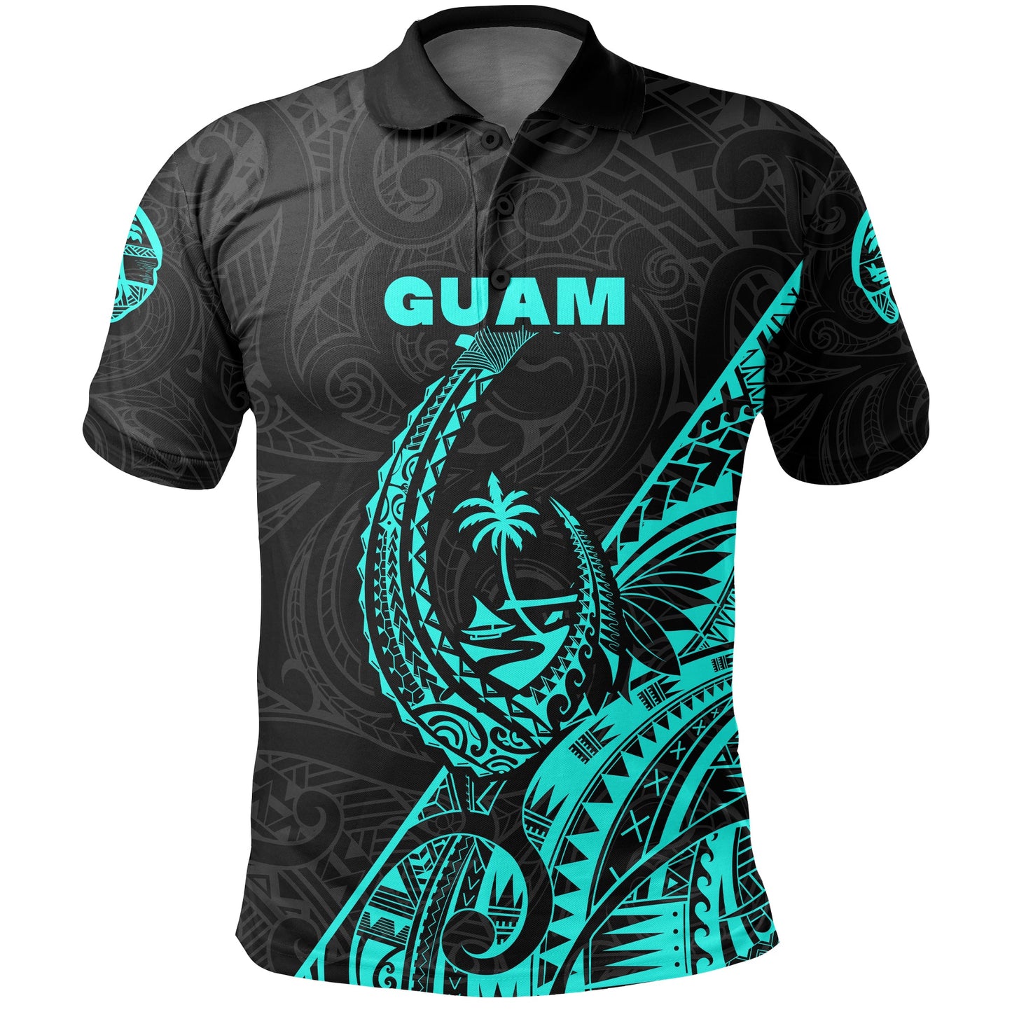 Custom Personalised Guam Rugby Polo Shirt Polynesian Patterns Style - Turquoise