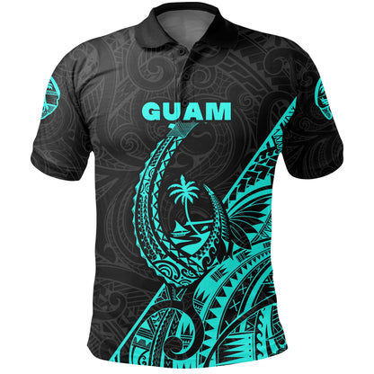 Custom Personalised Guam Rugby Polo Shirt Polynesian Patterns Style - Turquoise