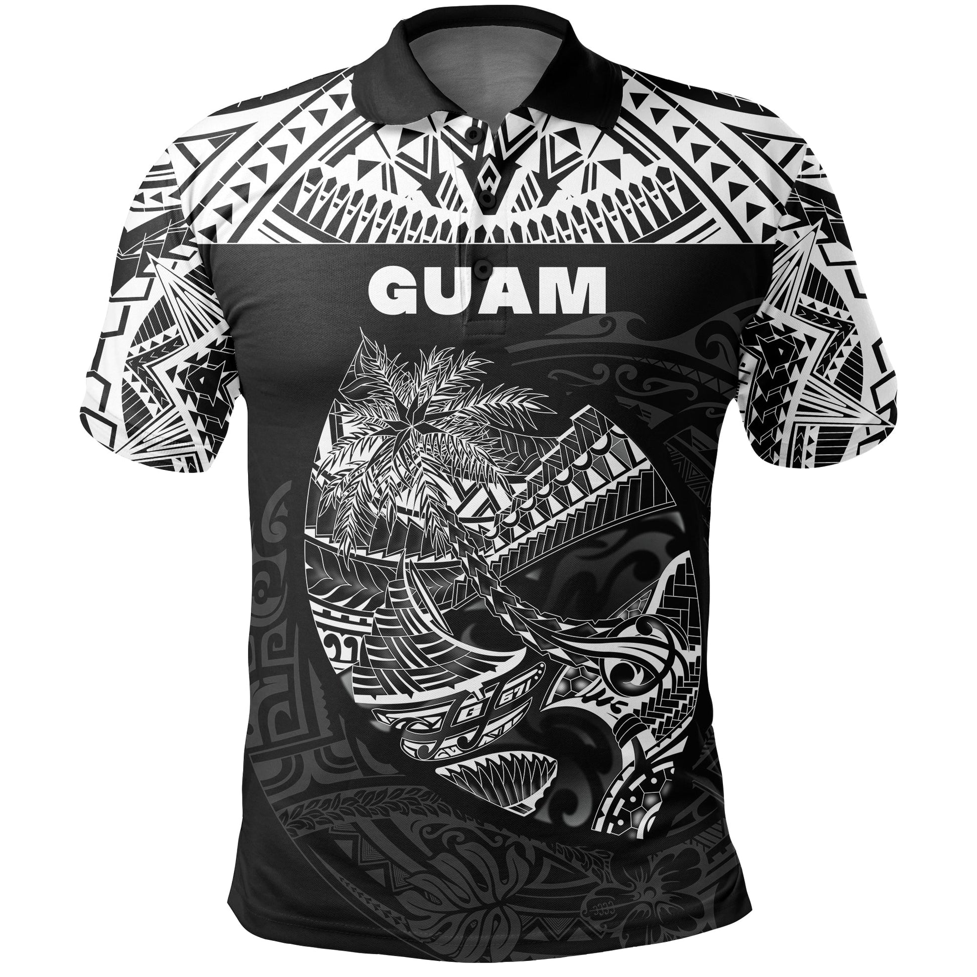Guam Rugby Polo Shirt Polynesian Patterns - Black