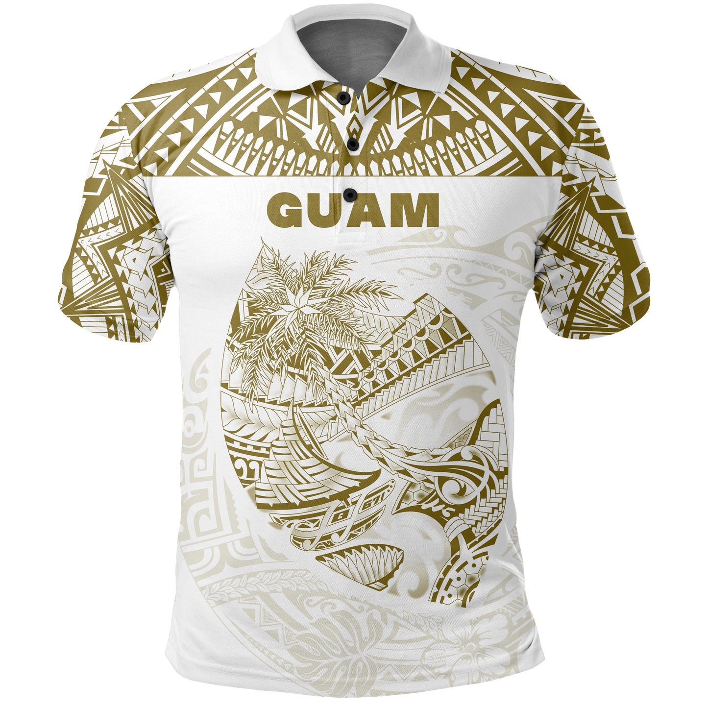 Custom PersonalisedGuam Rugby Polo Shirt Polynesian Patterns - Gold Old