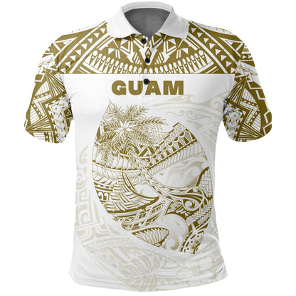 Custom PersonalisedGuam Rugby Polo Shirt Polynesian Patterns - Gold Old