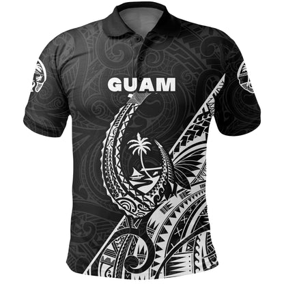 Custom Personalised Guam Rugby Polo Shirt Polynesian Patterns Style - Black