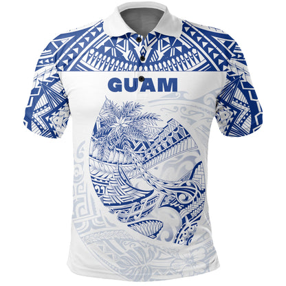 Custom PersonalisedGuam Rugby Polo Shirt Polynesian Patterns - Blue