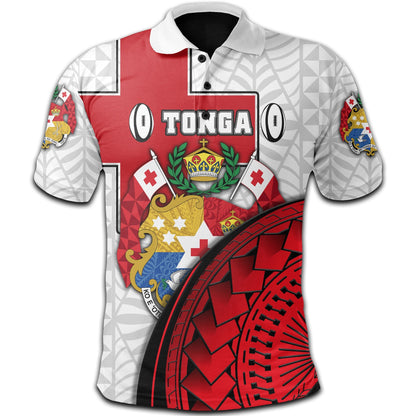 Custom Personalised Tonga Rugby Polo Shirt Polynesian Armor Style - White