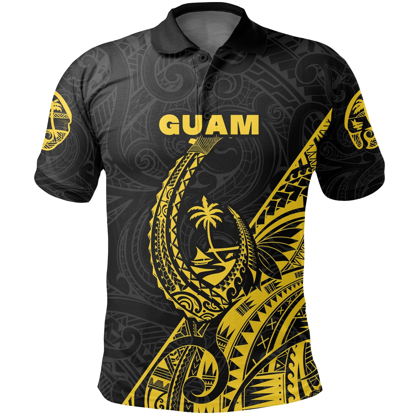 Custom Personalised Guam Rugby Polo Shirt Polynesian Patterns Style - Yellow
