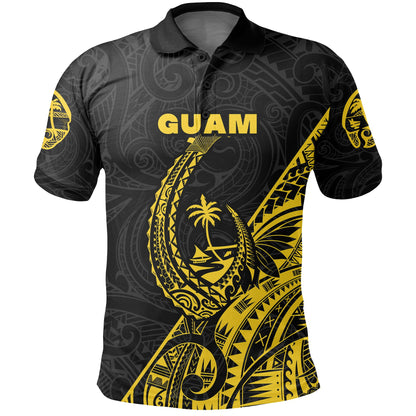 Custom Personalised Guam Rugby Polo Shirt Polynesian Patterns Style - Yellow