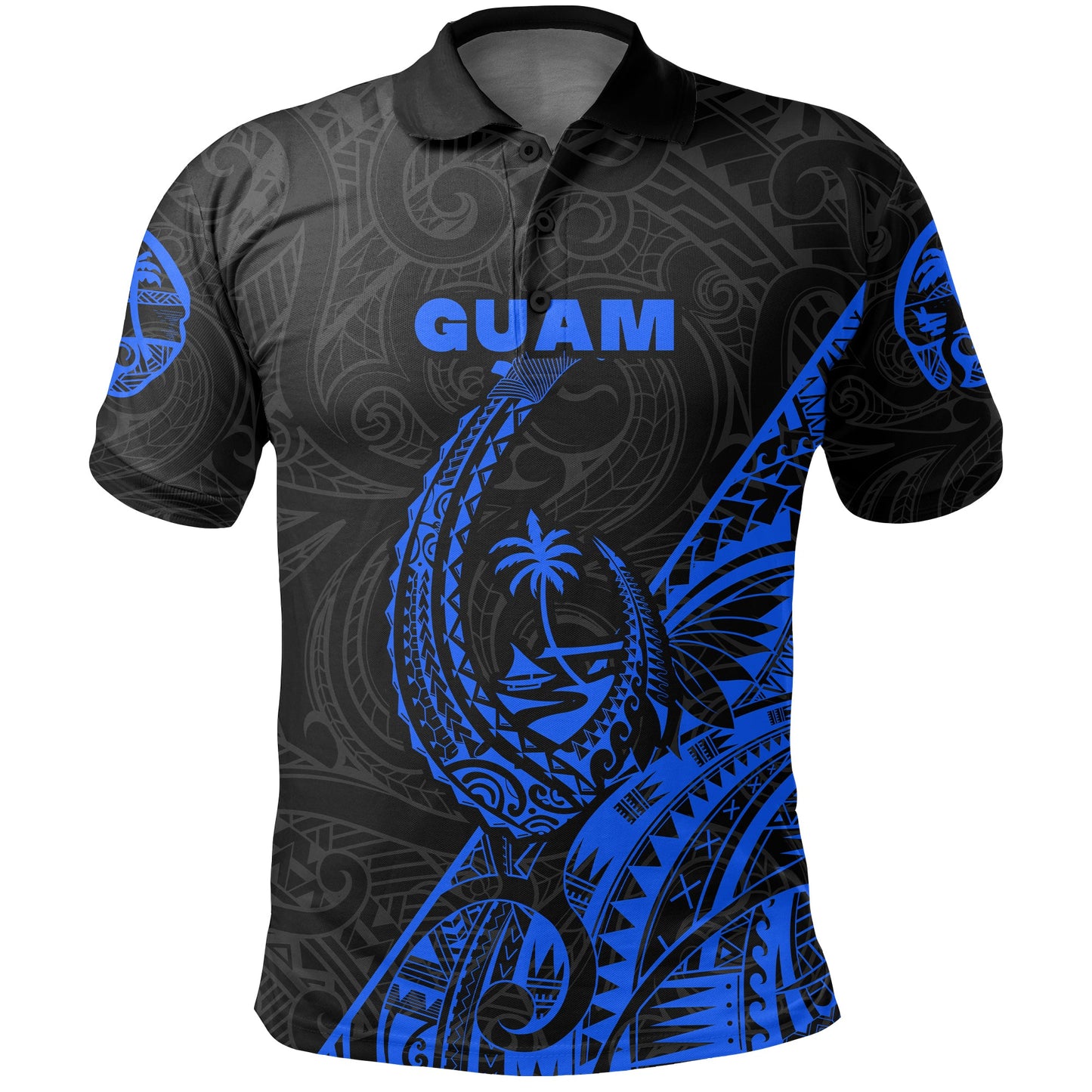 Custom Personalised Guam Rugby Polo Shirt Polynesian Patterns Style - Blue