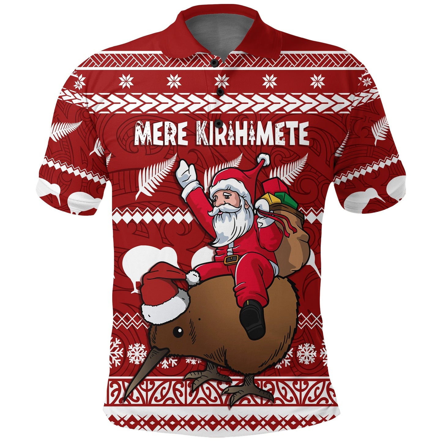 New Zealand Xmas Polo Shirt Mere Kirihimete - Santa With Kiwi Bird