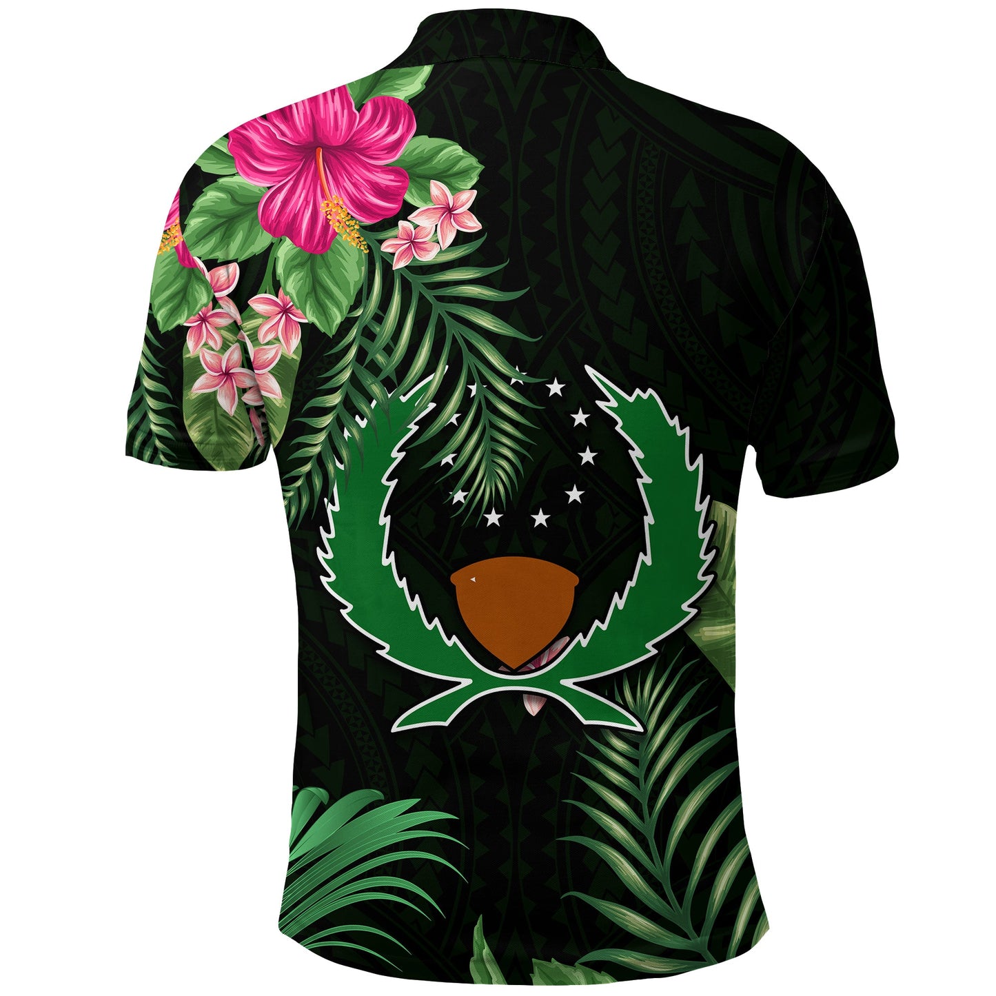 Custom Personalised Pohnpei Micronesia Green Polo Shirt Tropical Flowers