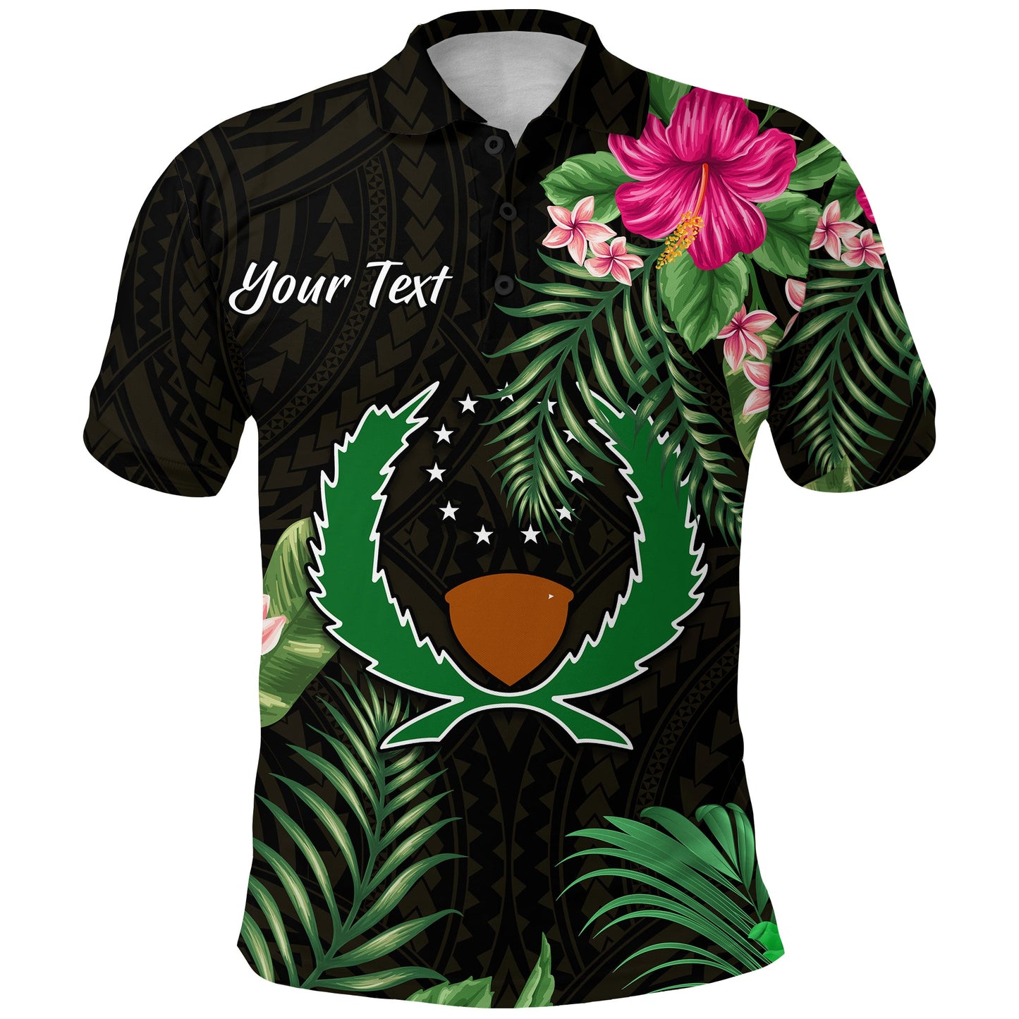 Custom Personalised Pohnpei Micronesia Gold Polo Shirt Tropical Flowers