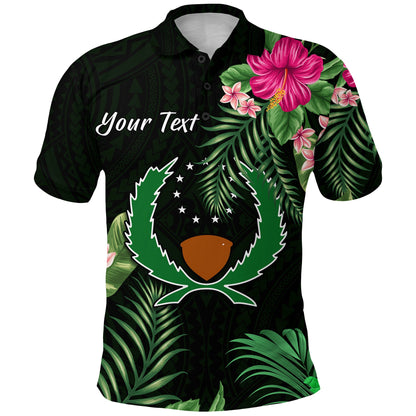 Custom Personalised Pohnpei Micronesia Green Polo Shirt Tropical Flowers