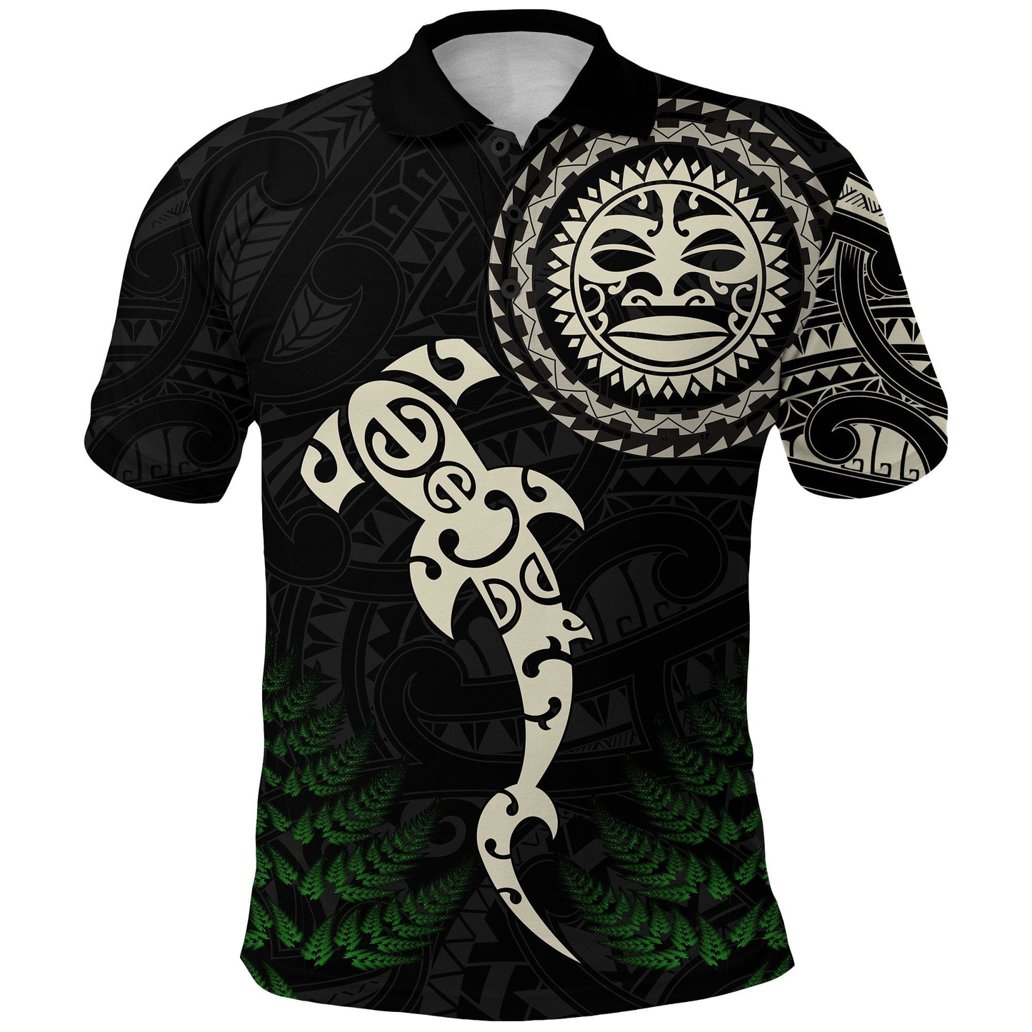 Aotearoa Fern Polo Shirt Maori Manaia and Fish