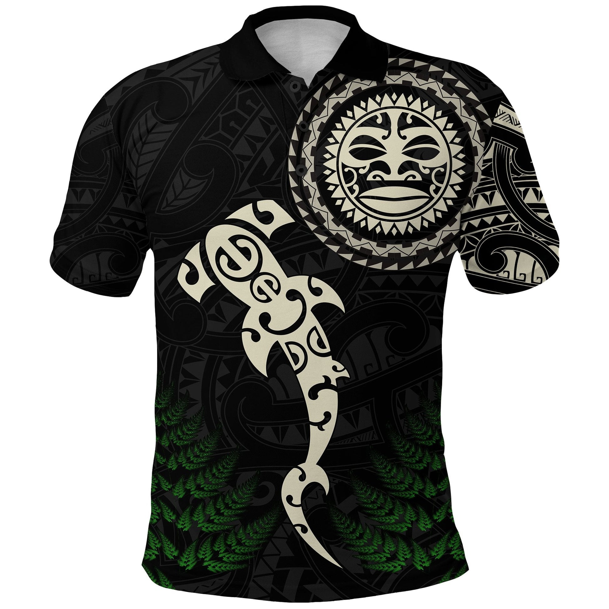 Aotearoa Fern Polo Shirt Maori Manaia and Fish