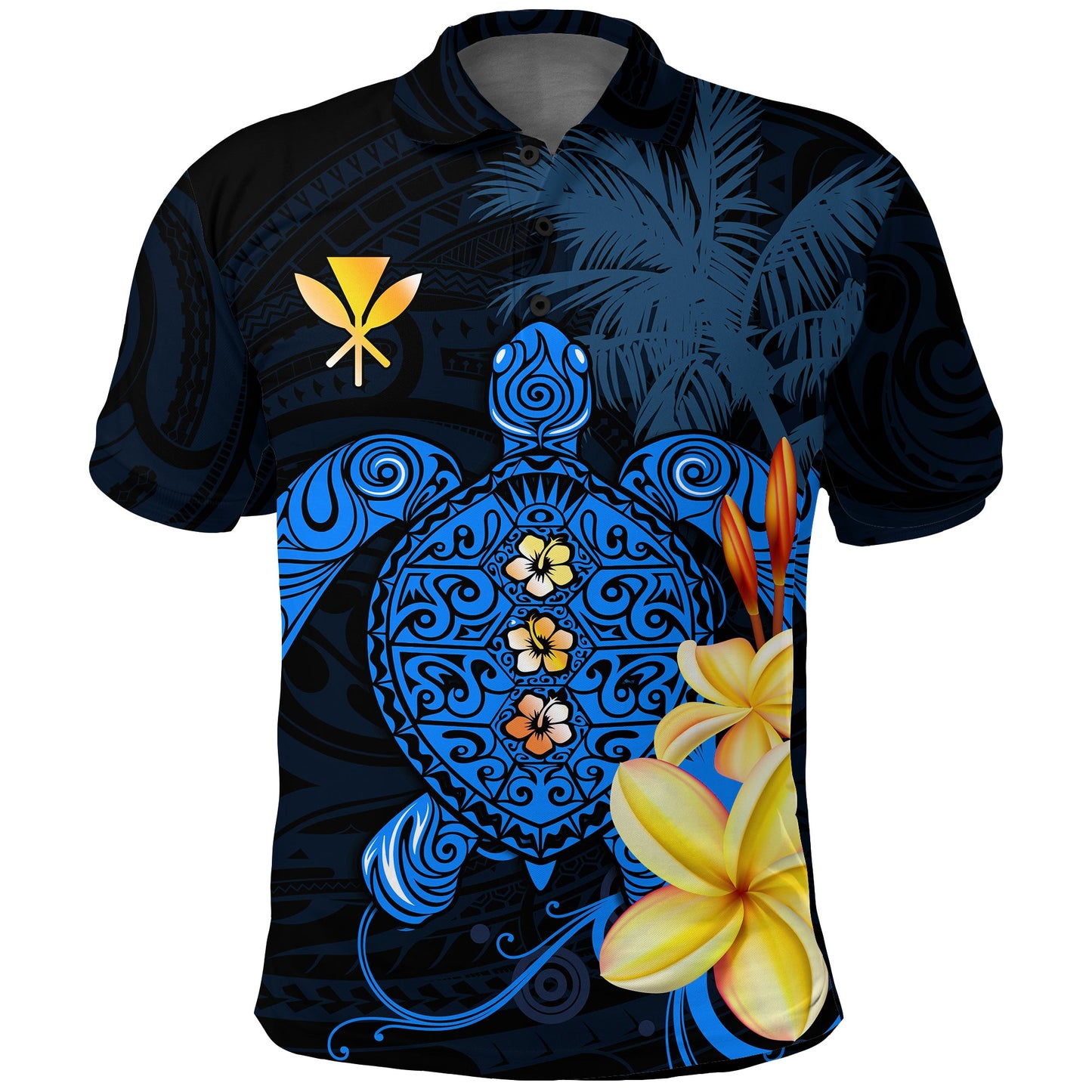 Hawaii Turtle Polo Shirt Hawaiian Flowers Version Blue Elegant