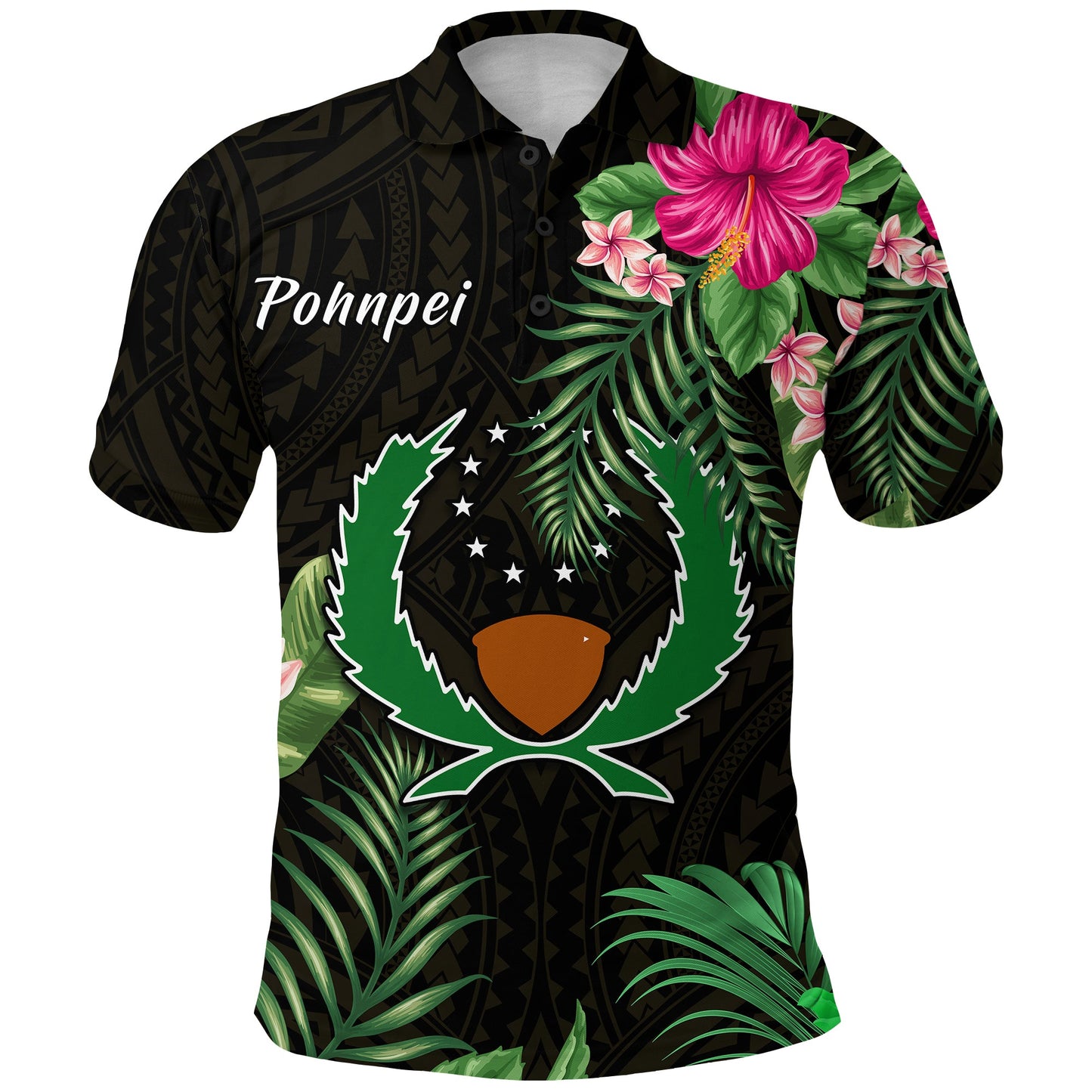 Pohnpei Micronesia Gold Polo Shirt Tropical Flowers