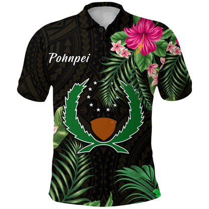 Pohnpei Micronesia Gold Polo Shirt Tropical Flowers
