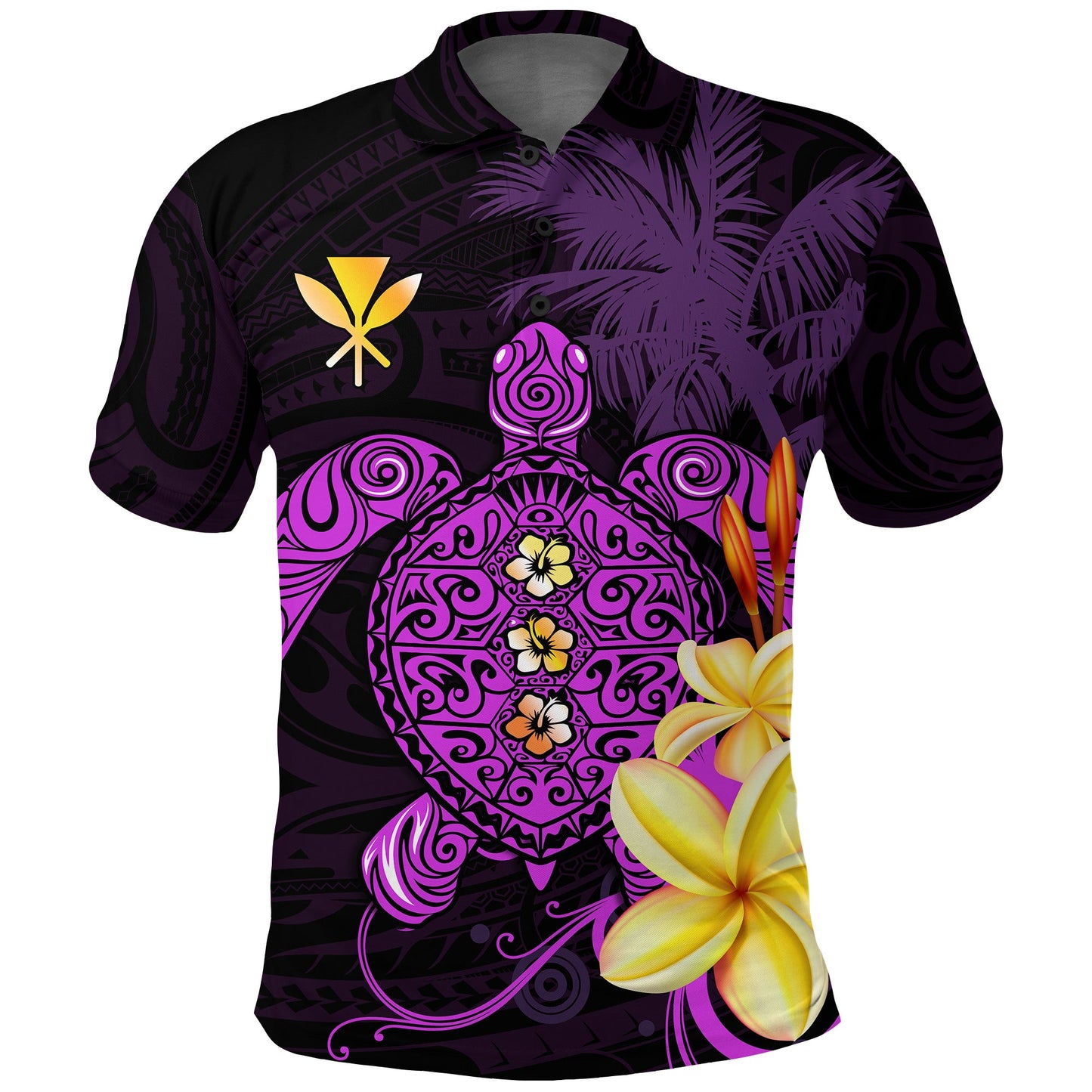 Hawaii Turtle Polo Shirt Hawaiian Flowers Version Purple Elegant