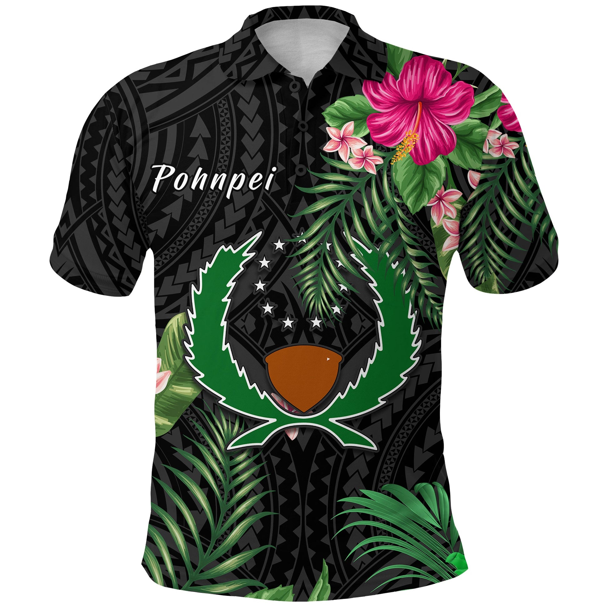 Pohnpei Micronesia Polo Shirt Tropical Flowers