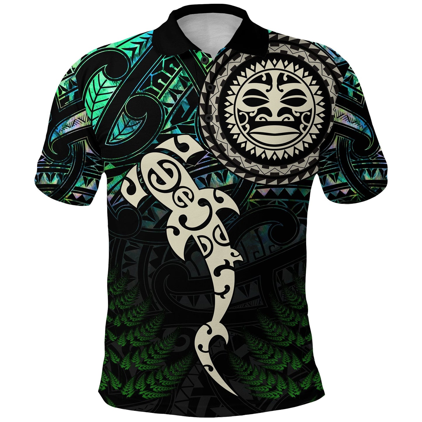 Aotearoa Paua Shell Polo Shirt Maori Manaia and Fish
