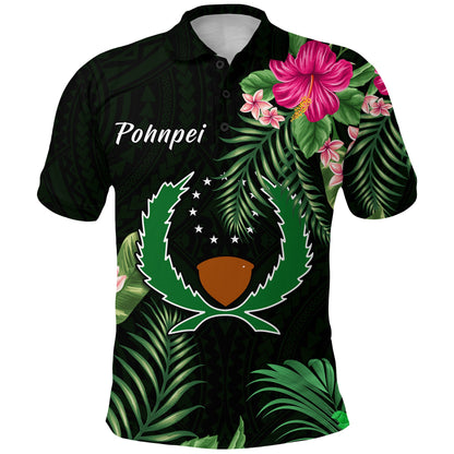Pohnpei Micronesia Green Polo Shirt Tropical Flowers