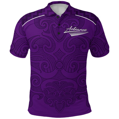 New Zealand Maori 2021 Polo Shirt - Purple Aotearoa Tattoo