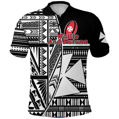 Custom Personalised Wallis and Futuna Rugby Polo Shirt Polynesian Clever Black - Custom Text and Number