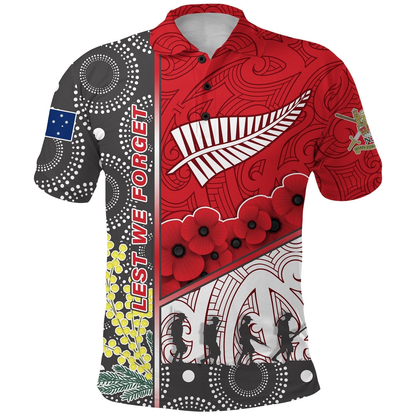 Anzac Day - Lest We Forget Polo Shirt Australia Indigenous and New Zealand Maori - Red