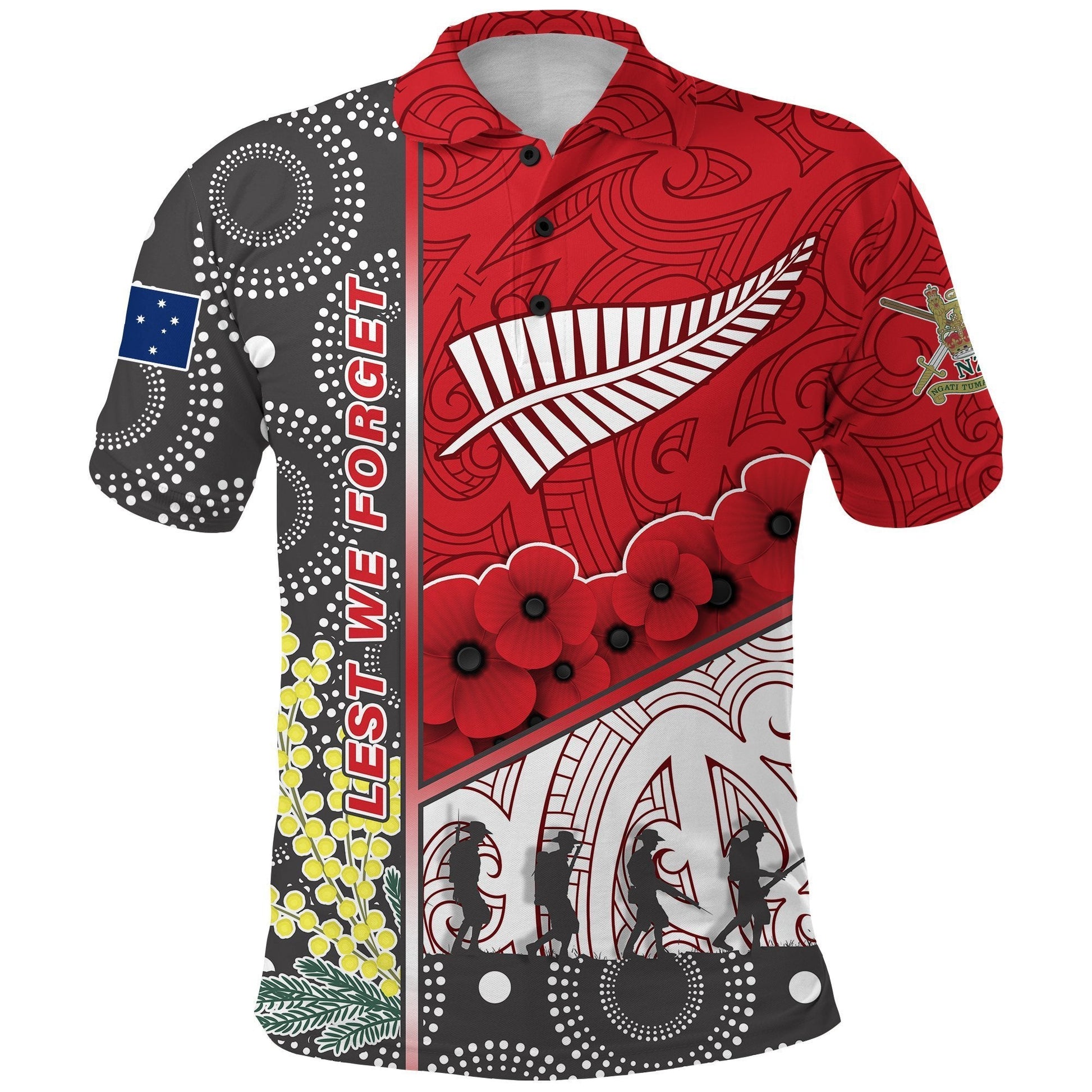 Anzac Day - Lest We Forget Polo Shirt Australia Indigenous and New Zealand Maori - Red