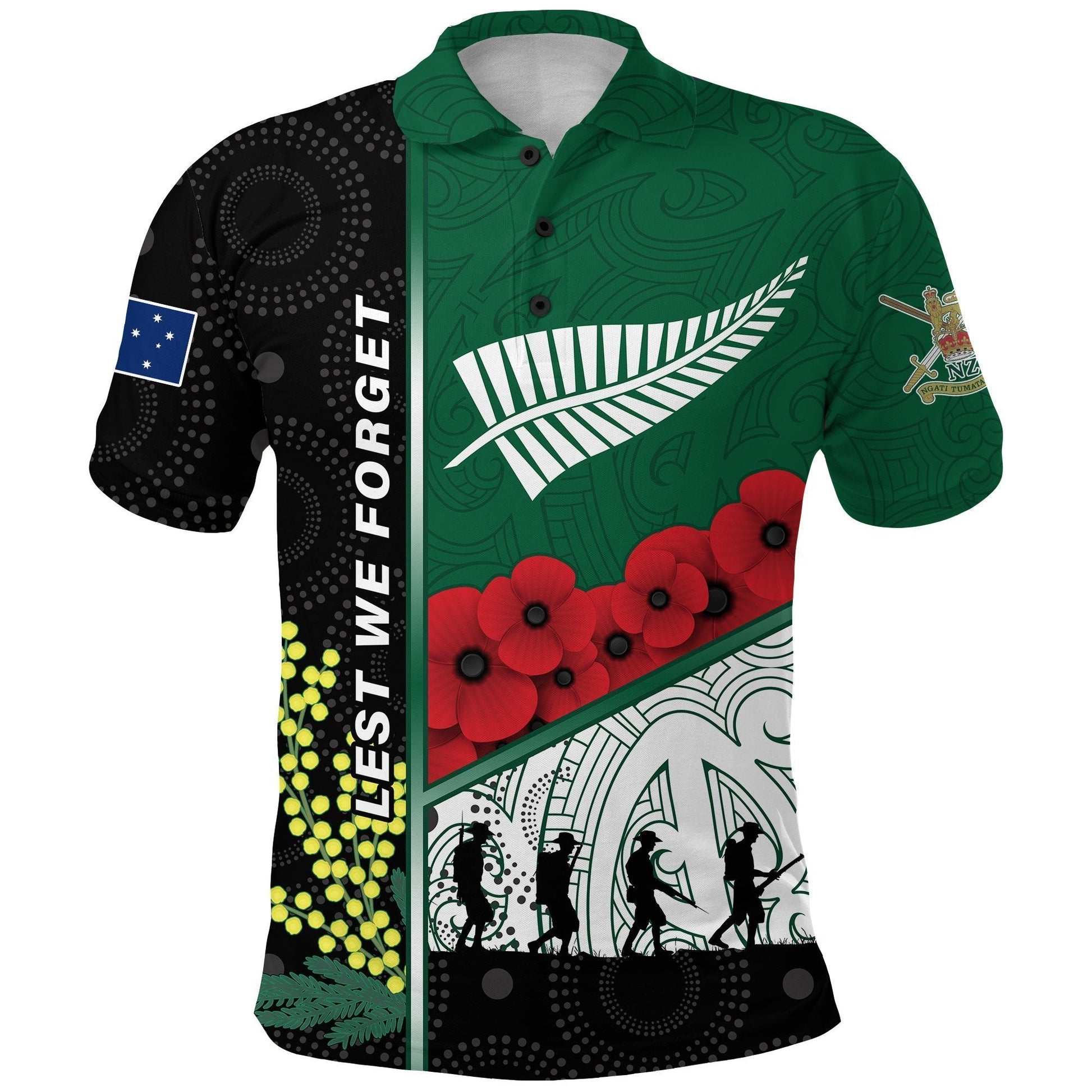Anzac Day - Lest We Forget Polo Shirt Australia Indigenous and New Zealand Maori