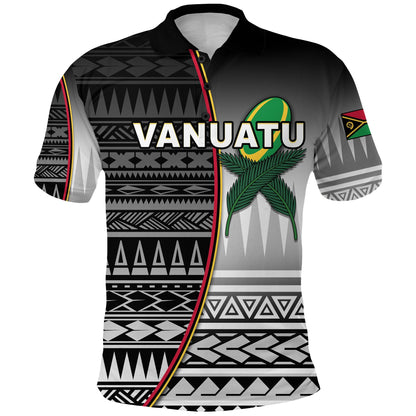 Custom Personalised Vanuatu Rugby Polo Shirt Impressive Version Black - Custom Text and Number