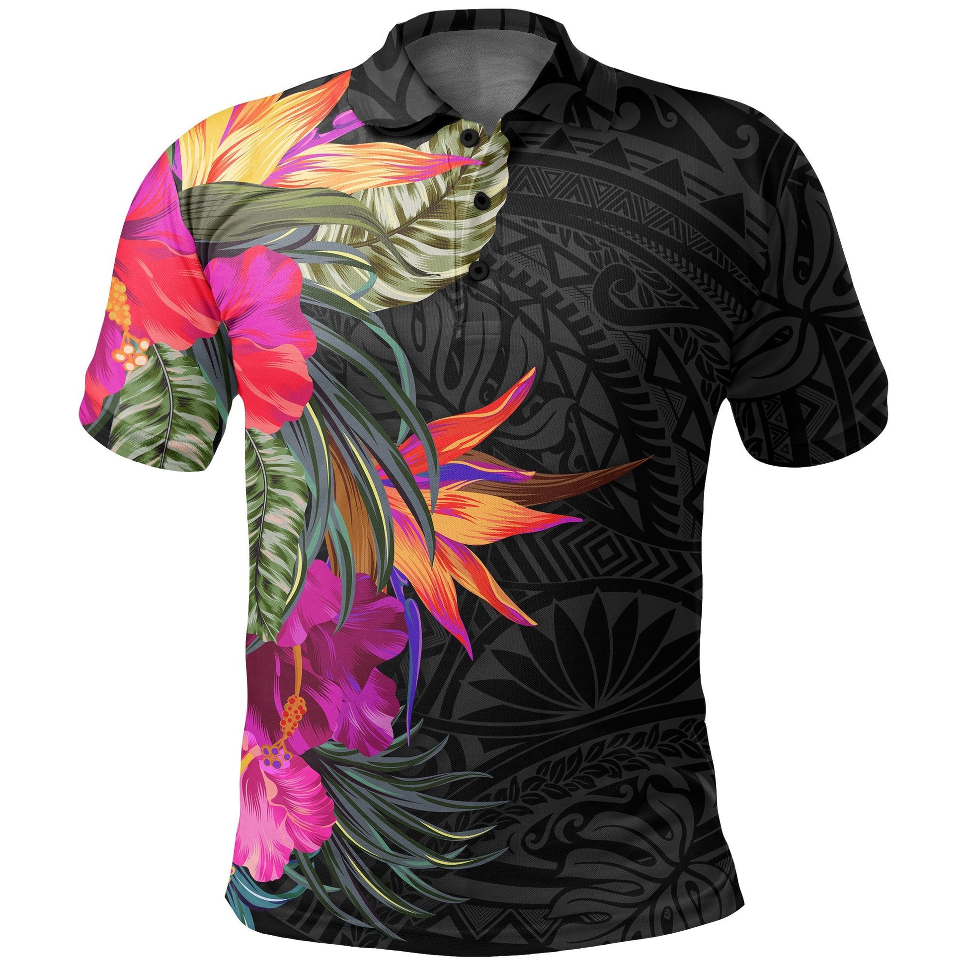 Polynesian Polo Shirt - Hibiscus Pattern