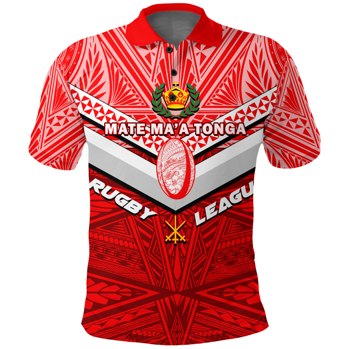 Tonga Rugby Mate Ma'a Tonga Tapa Pattern Polo Shirt -