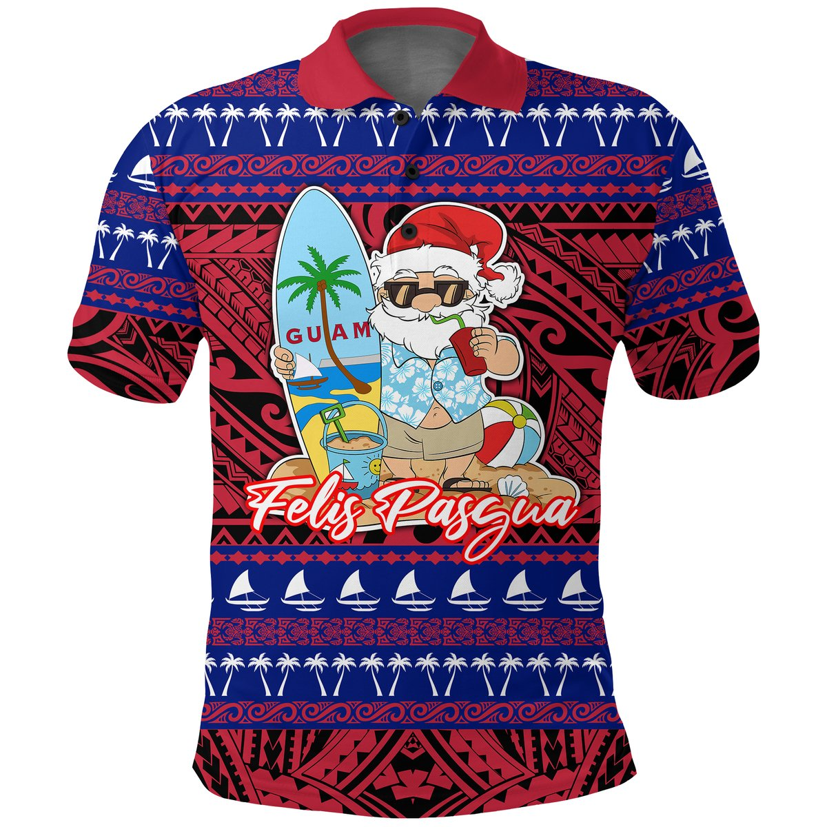 Guam Christmas - Felis Pasgua Santas Guam Surf Board Polo Shirt -