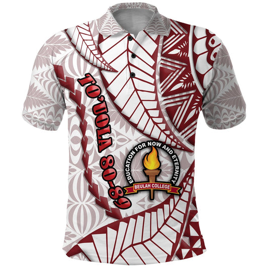 To’uola 80 - 89 Tonga Emancipation Day Polo Shirt Kupesi Pattern No.2 White