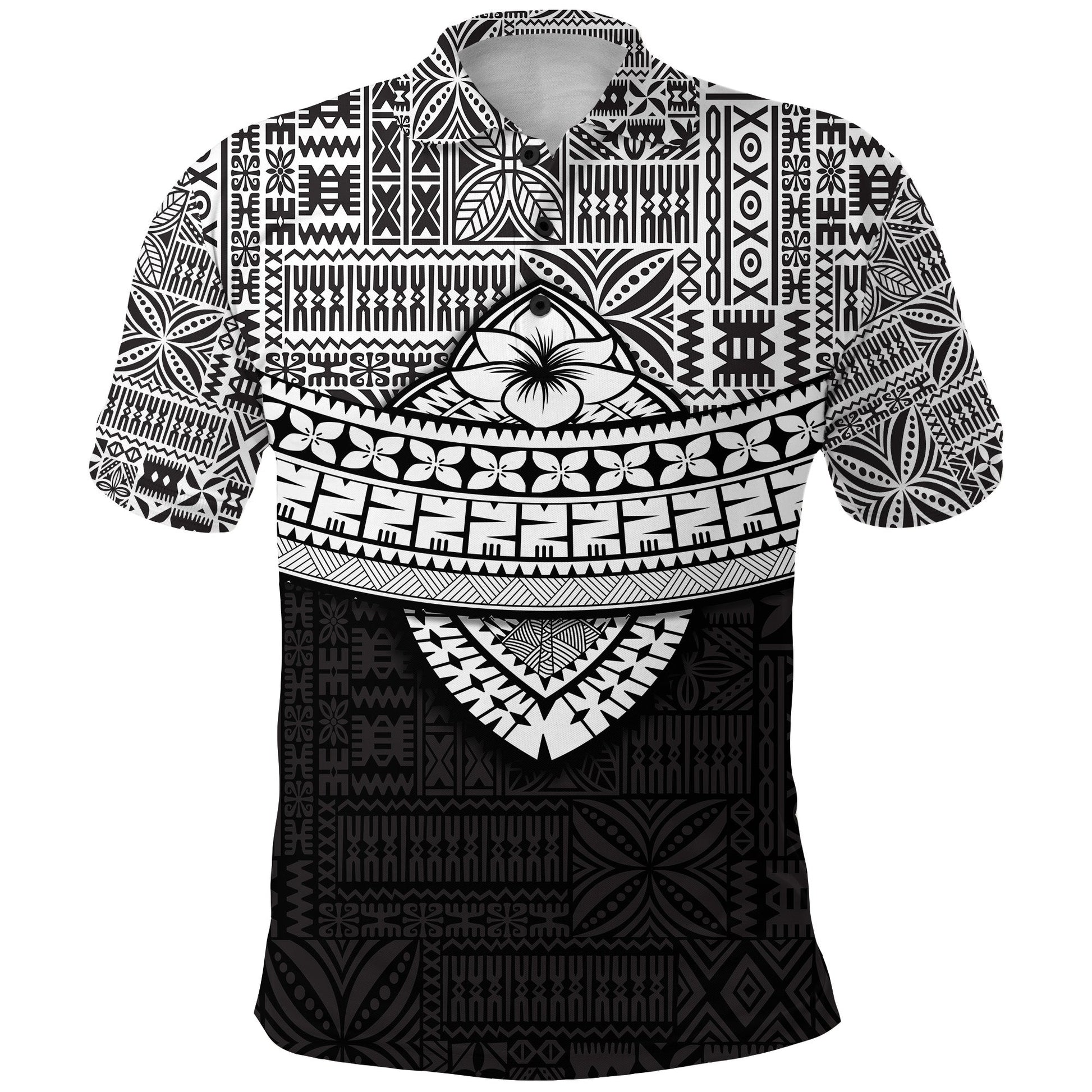 Fiji Tribal Black Polo Shirt Polynesian Chest White Style