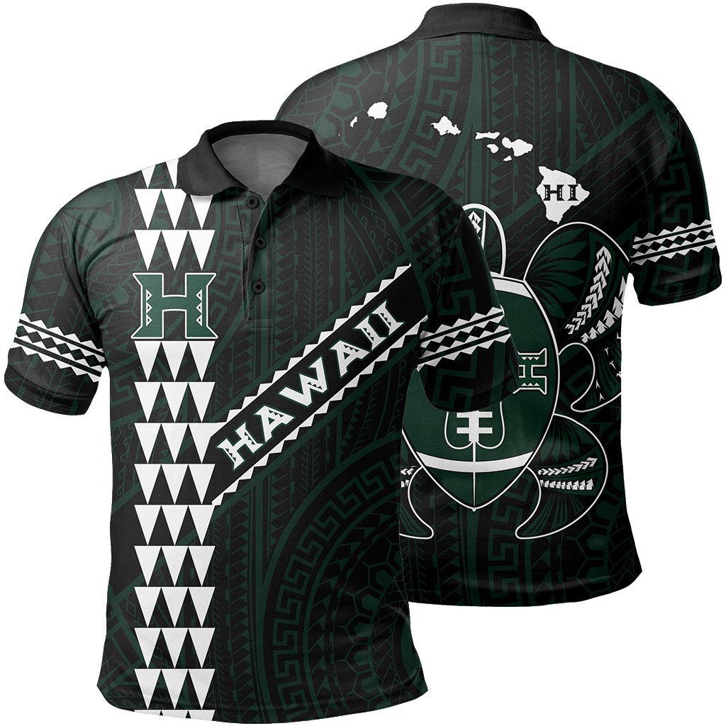 Hawaii Kakau Warrior Polynesian Football Polo Shirt - Black
