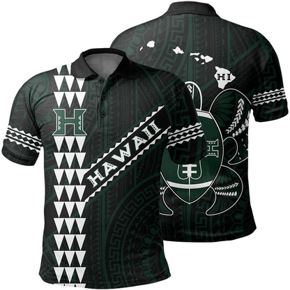 Hawaii Kakau Warrior Polynesian Football Polo Shirt - Black