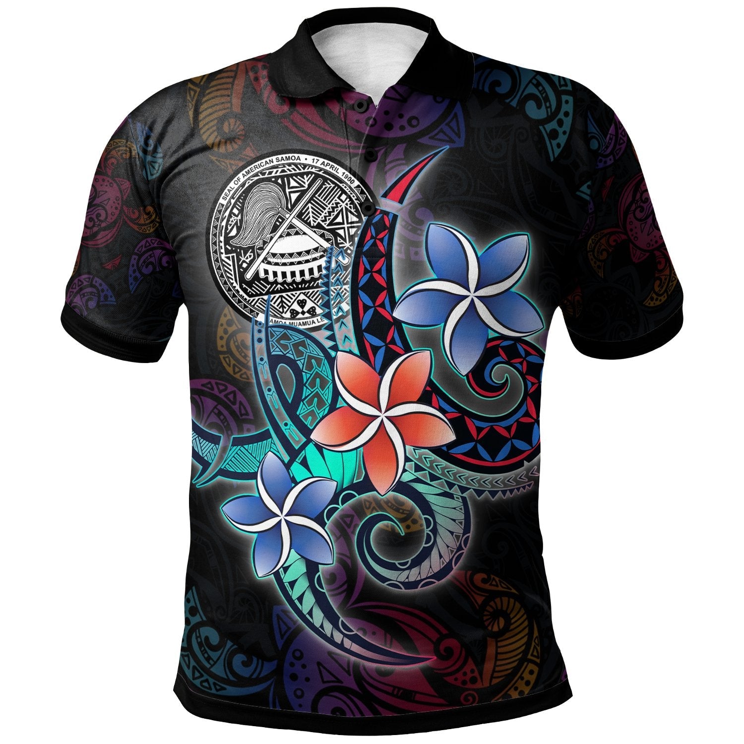 American Samoa Polo Shirt - Plumeria Flowers Style