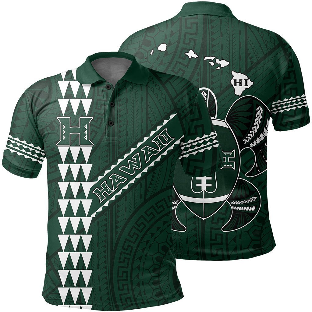 Hawaii Kakau Warrior Polynesian Football Polo Shirt - Green