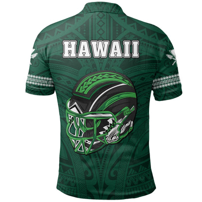 Hawaii Warrior Helmet Football Green Kakau Polo Shirt