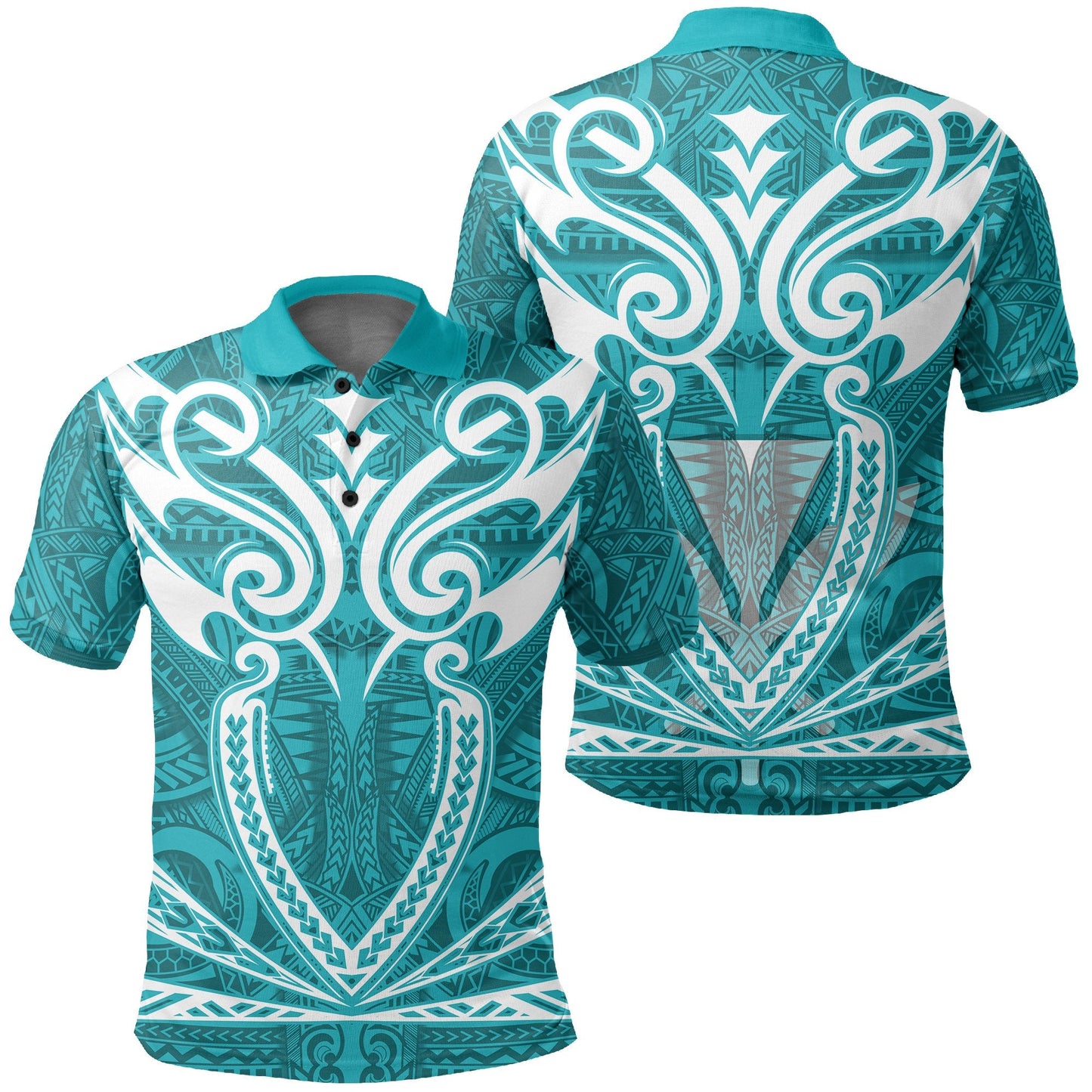Hawaii Kanaka Polynesian Football Jersey Polo Shirt - Cyan - Bernice - AH