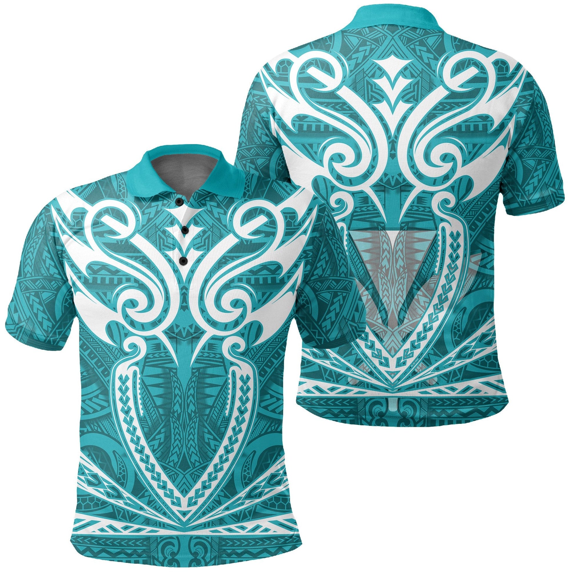 Hawaii Kanaka Polynesian Football Jersey Polo Shirt - Cyan - Bernice - AH