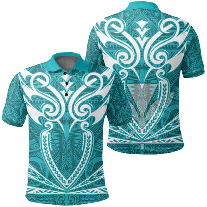 Hawaii Kanaka Polynesian Football Jersey Polo Shirt - Cyan - Bernice - AH
